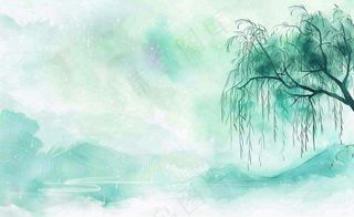 春天梅雨季柳树燕子清冷雨水谷雨惊蛰清明节水墨水彩插画背景
