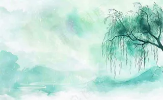 春天梅雨季柳树燕子清冷雨水谷雨惊蛰清明节水墨水彩插画背景