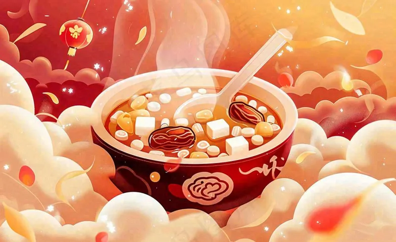 腊八粥传统美食国潮风插画腊八节插画背景(1408x864)