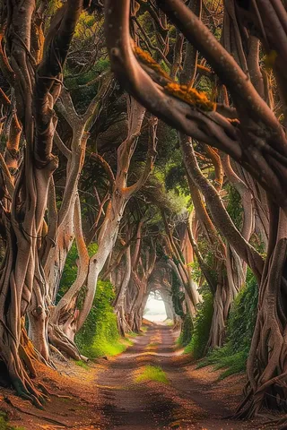 大树下林荫大道泥巴路摄影图