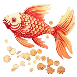 金鱼吐金币新年财富喜庆招财进宝卡通插画免抠
