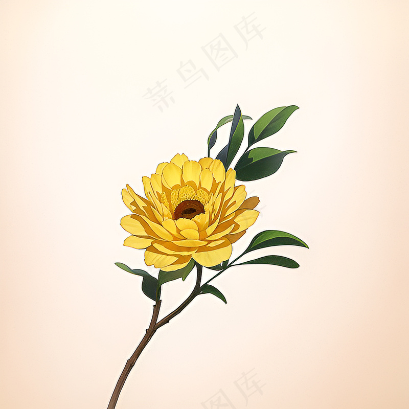 白色黄色手绘新中式风格花植物214