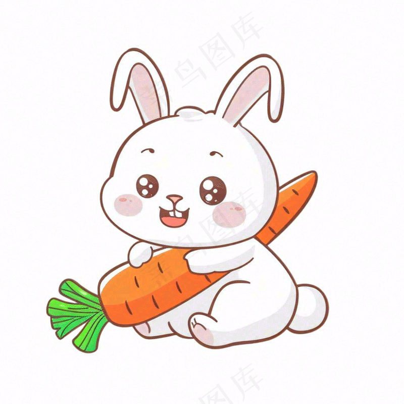 小白兔抱着胡萝卜可爱动物卡通插画免抠