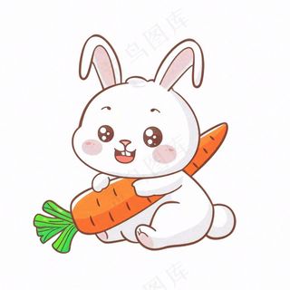 小白兔抱着胡萝卜可爱动物卡通插画免抠