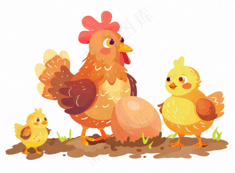 母鸡孵蛋鸡仔鸡蛋小鸡鸡妈妈动物牲畜卡通插画免抠(1280x944)