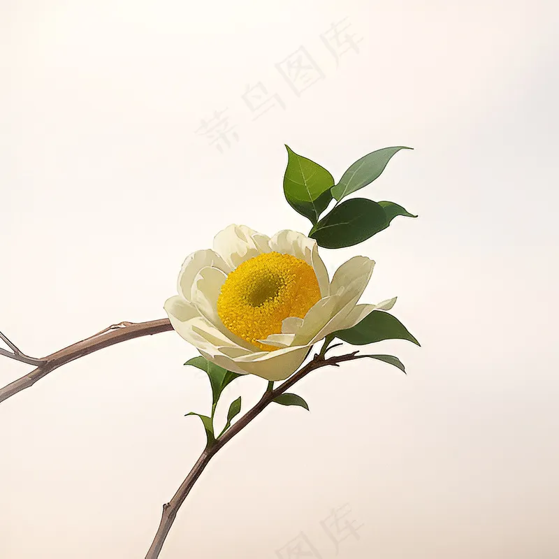 白色黄色手绘新中式风格花植物12