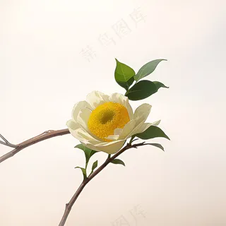 白色黄色手绘新中式风格花植物12 白色黄色手绘新中式风格花植物12