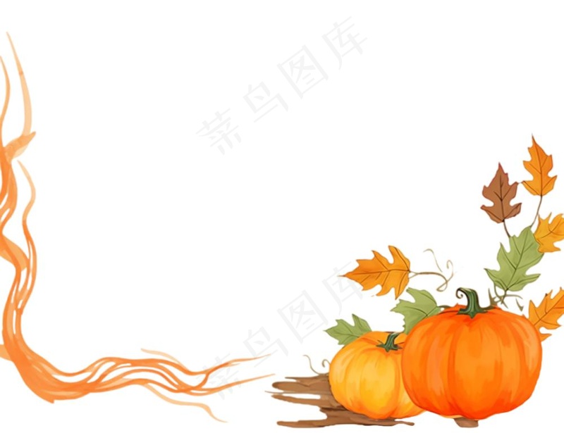 秋季南瓜作物枫叶边框感恩节黄色卡通插画免抠