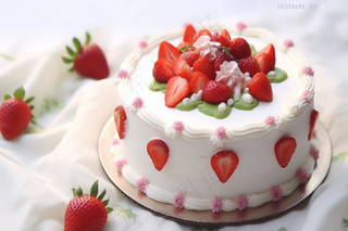 生日蛋糕草莓水果蛋糕奶油节日甜点摄影图