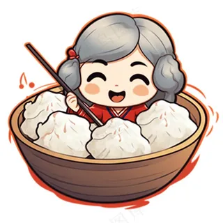混沌饺子汤圆女孩可爱卡通插画免抠