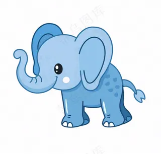蓝色大象动物卡通插画免抠