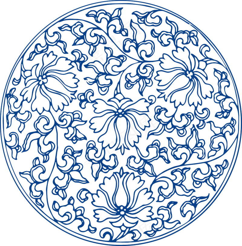 古代青花瓷图案花纹中国风图案祥云纹理传统图腾PNG免扣素材
