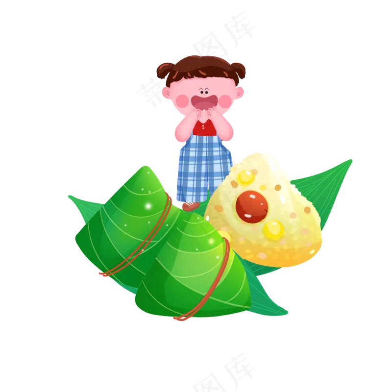 端午节卡通手绘小女孩吃粽子psd模版下载
