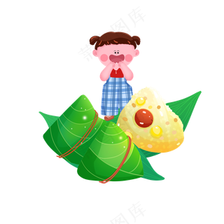 端午节卡通手绘小女孩吃粽子