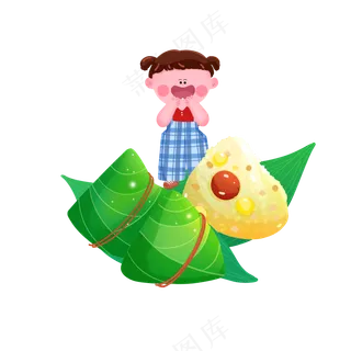 端午节卡通手绘小女孩吃粽子