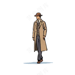 欧美风 风衣帽子走路男士全身像 免抠透明底 (4)