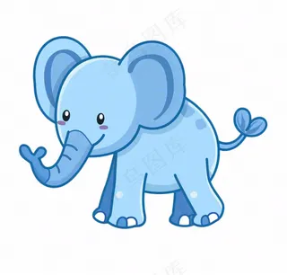 蓝色大象动物卡通插画免抠
