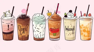 夏日奶茶饮料卡通插画背景