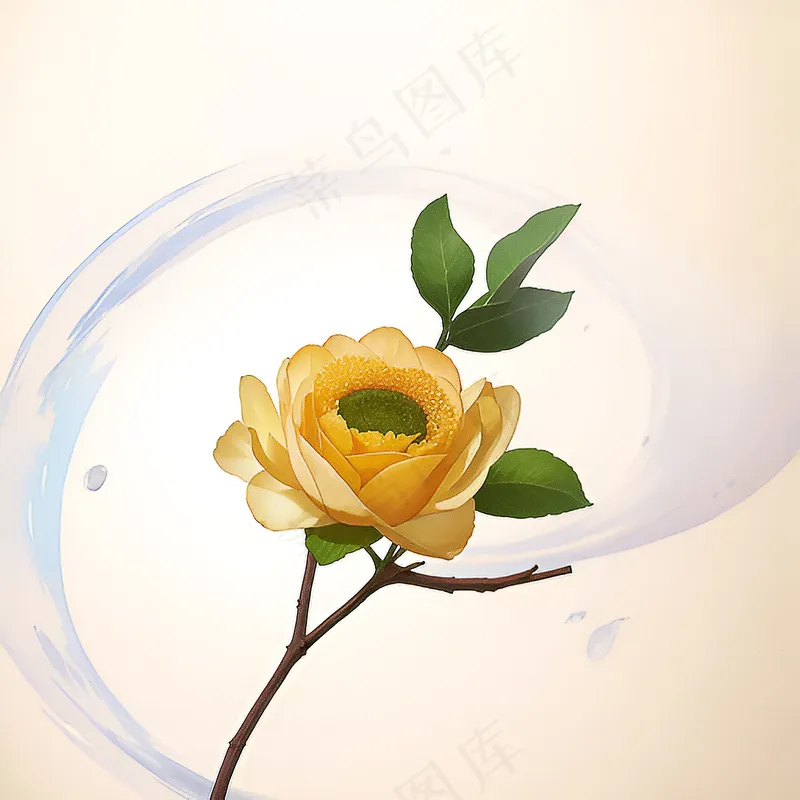 白色黄色手绘新中式风格花植物62
