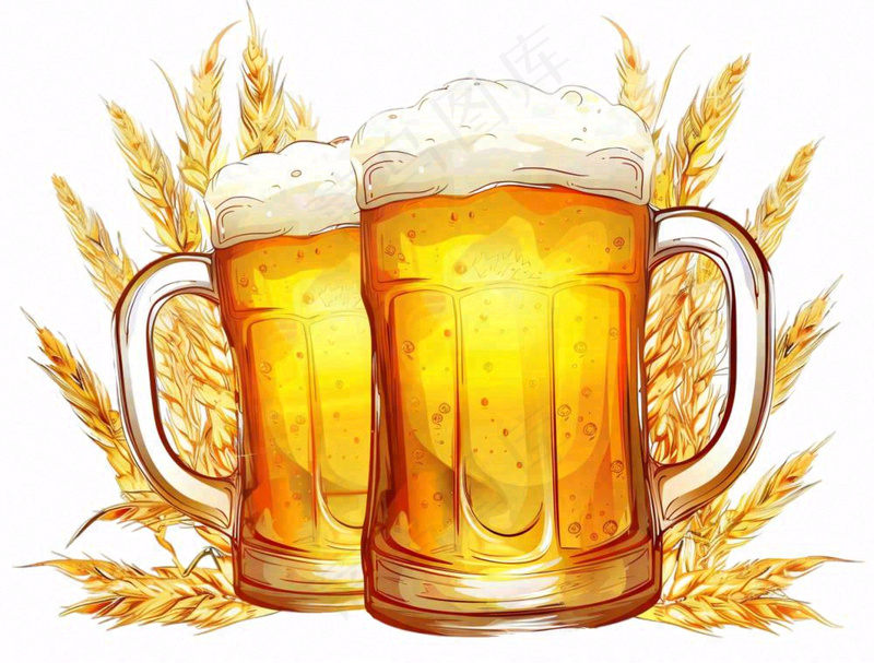 小麦啤酒饮料卡通插画免抠
