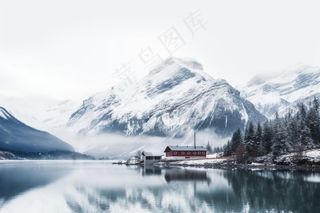 冬天雪山木屋唯美背景