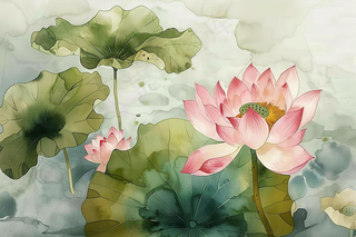 荷花荷叶水墨国画插画背景