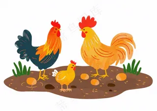 大公鸡小鸡鸡蛋卡通插画免抠