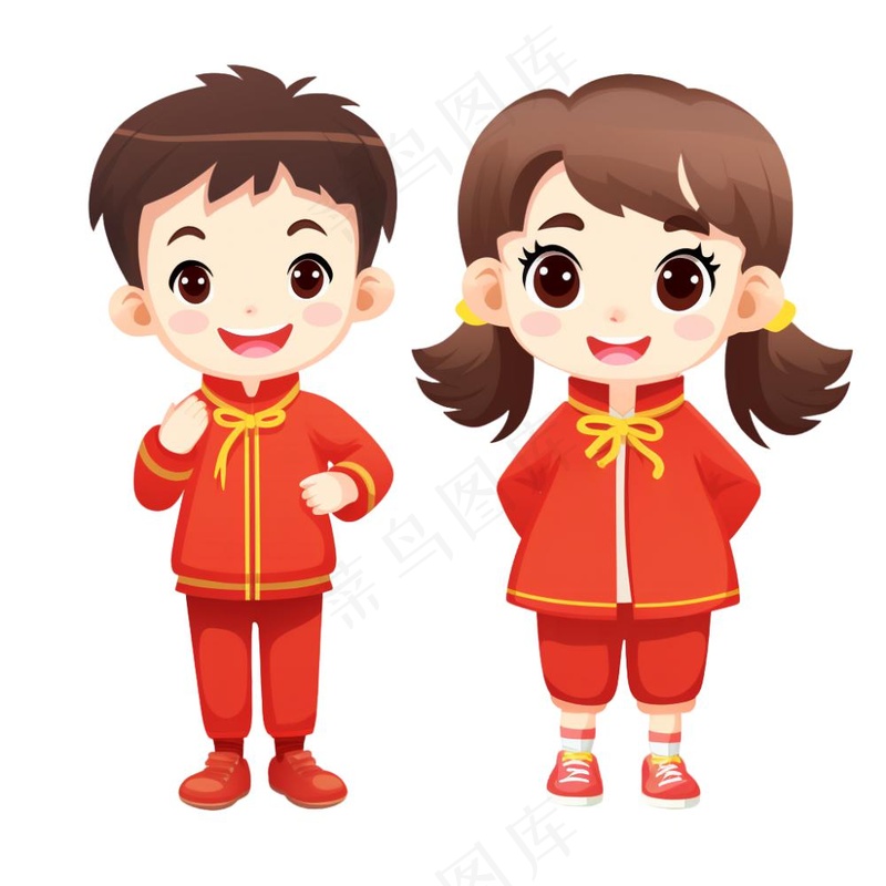 新年春节儿童红色福贴纸节日喜庆恭祝新年卡通插画免抠(1024x1024)
