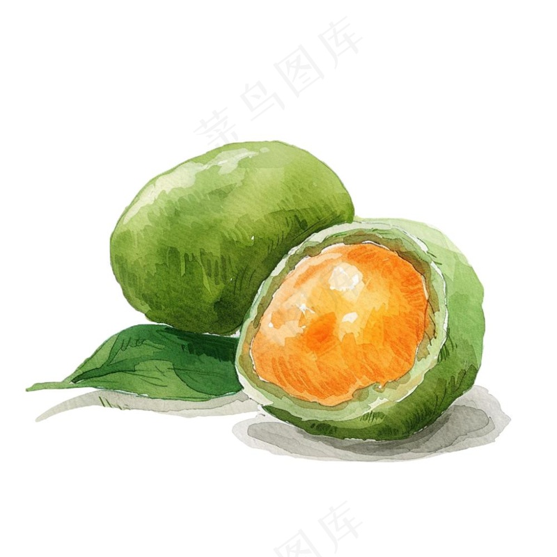 青团艾草清明元素水彩插画免抠(1024x1024)