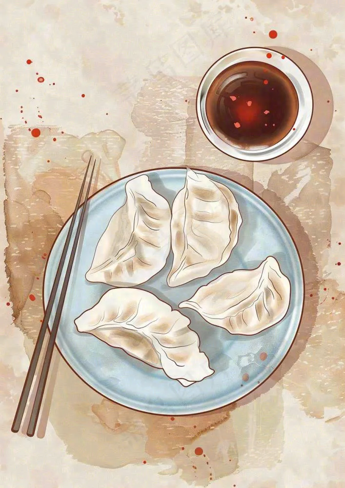 饺子中国传统美食水彩插画冬至节日(928x1312)