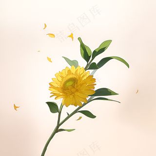 白色黄色手绘新中式风格花植物178