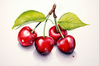 樱桃车厘子水果水彩画卡通壁纸