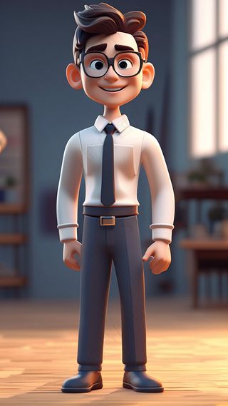 3D卡通人物公司职员男士白衬衫2