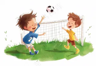 踢足球的少年运动员草坪卡通插画免抠