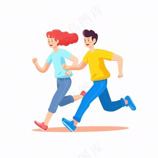 运动跑步的男女人物卡通插画免抠