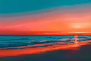 落日海洋沙滩夕阳晚霞摄影图 