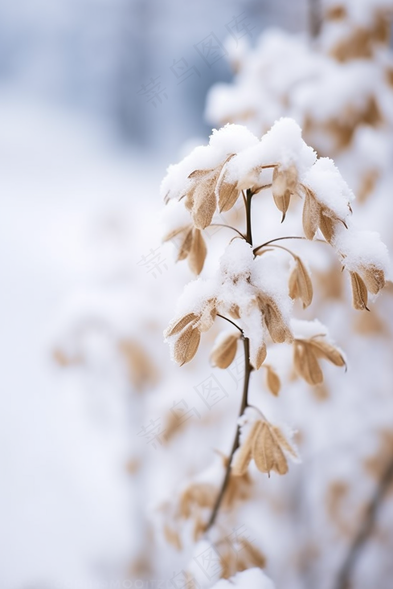 冬季下雪白雪覆盖庄稼黄色植物摄影图(2688x4032)