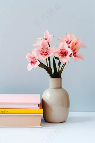 粉色鲜花百合花瓶家居摄影图