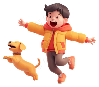 矢量的男孩和小狗一起玩耍