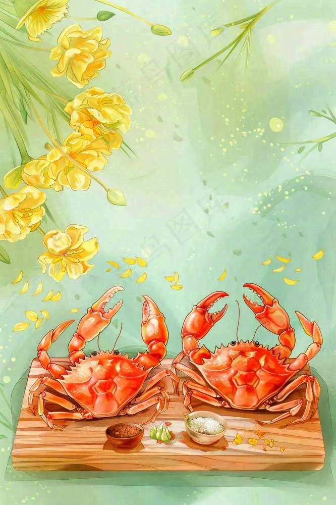 古风水墨白露菊花螃蟹桂花酒插画24节气寒露中秋插画背景(896x1344)