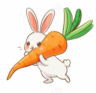 小白兔抱着胡萝卜可爱动物卡通插画免抠