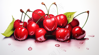 樱桃车厘子水果彩铅水彩插画插图背景