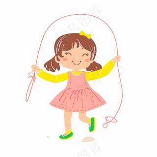 小女孩穿粉裙子跳绳运动人物卡通插画免抠