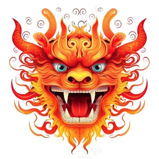 龙龙头红色新年龙年卡通插画免抠