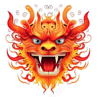 龙龙头红色新年龙年卡通插画免抠