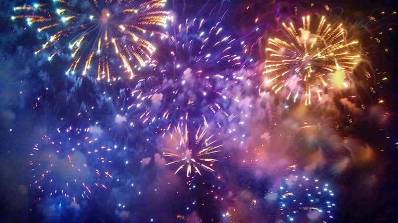 夜晚天空中绽放的绚丽烟花节日庆祝摄影图(1456x816)