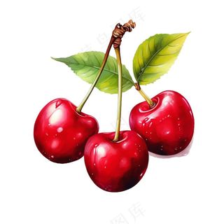 樱桃水果手绘插画插图元素免抠