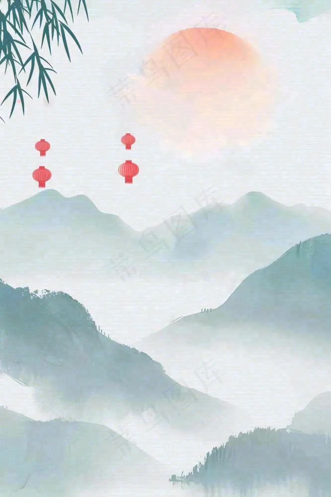 古风山水水墨画柳树柳条日出燕子惊蛰清明端午插画背景(896x1344)