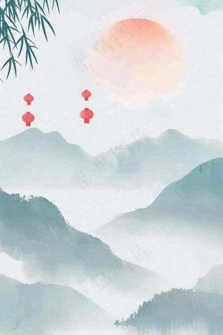 古风山水水墨画柳树柳条日出燕子惊蛰清明端午插画背景