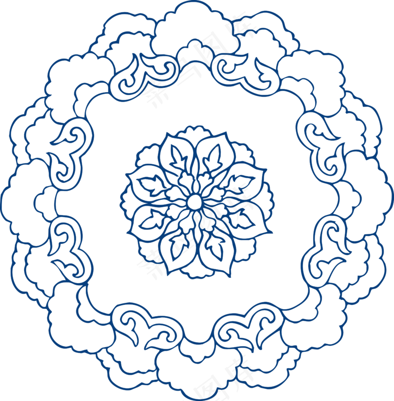 古代青花瓷图案花纹中国风图案祥云纹理传统图腾PNG免扣素材